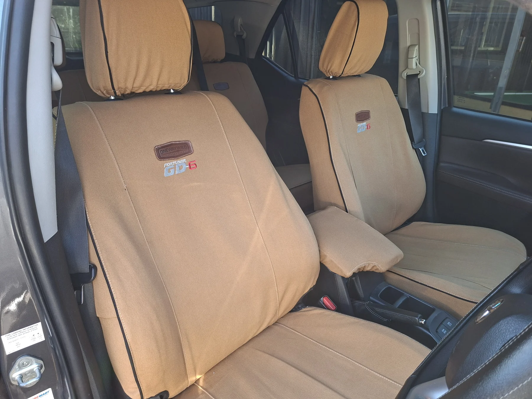 Onewaywild seat covers installed in a vehicle